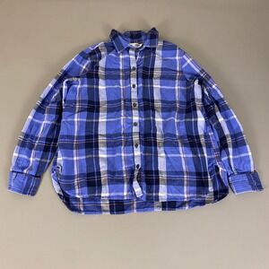 Old Navy Flannel Shirt Women's XL Blue Pink Plaid Long Sleeve Classic Softest‎